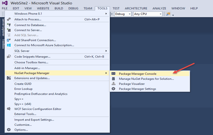 دسترسی به ابزار Package Manager Console در ویژوال استودیو